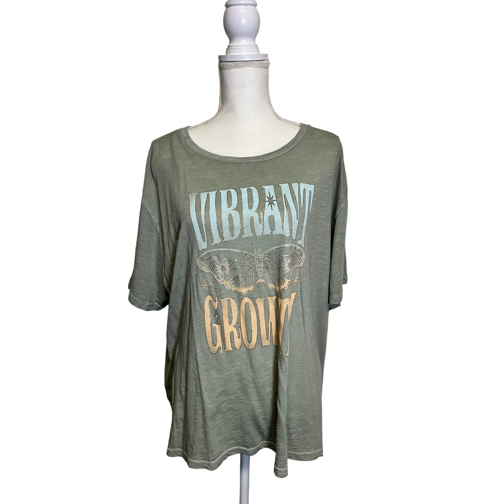 Lucky Brand Women's Green Butterfly Graphic Short Sleeve T-Shirt  Size XXL‎